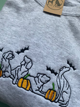 Load image into Gallery viewer, Embroidered Dog Pumpkin Patch Sweatshirt/ hoodie for dog lovers and spooky witches ready for Halloween