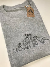 Load image into Gallery viewer, Embroidered Sighthound T-shirt- Organic tee for whippet, lurcher, greyhound lovers