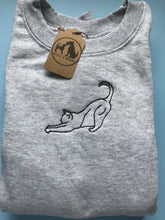 Load image into Gallery viewer, Embroidered Cat Stretching Silhouette Sweatshirt- Gifts for Cat lovers and owners