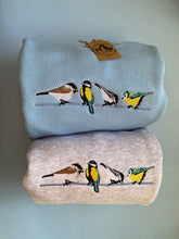 Load image into Gallery viewer, British Garden Birds Sweatshirt - Great, Blue, Coal and Marsh tit sweater for twitchers