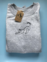Load image into Gallery viewer, Embroidered Cat Stretching Silhouette Sweatshirt- Gifts for Cat lovers and owners