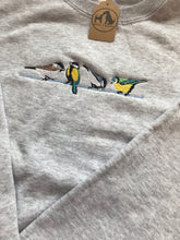 Load image into Gallery viewer, British Garden Birds Sweatshirt - Great, Blue, Coal and Marsh tit sweater for twitchers