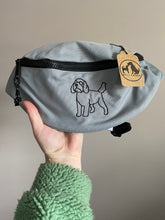 Load image into Gallery viewer, Dog Walking Bum Bag- breed silhouette recycled embroidered waist pack. The perfect gift for dog parents, dog walkers and dog groomers