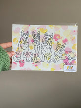 Load image into Gallery viewer, GSD Doodle art print | A5 hand drawn dog print - great gift for Alsatian lovers and owners