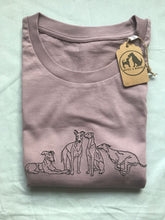 Load image into Gallery viewer, Embroidered Sighthound T-shirt- Organic tee for whippet, lurcher, greyhound lovers