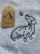 Load image into Gallery viewer, Dachshund Outline T-shirt - embroidered sausage dog organic tee for dog lovers and owners