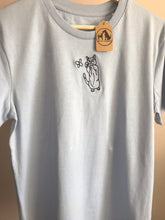 Load image into Gallery viewer, Cat and butterfly Organic T-shirt- Gifts for cat lovers and owners.