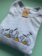 Load image into Gallery viewer, Embroidered Dog Pumpkin Patch Sweatshirt/ hoodie for dog lovers and spooky witches ready for Halloween