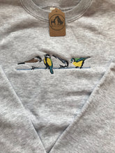 Load image into Gallery viewer, British Garden Birds Sweatshirt - Great, Blue, Coal and Marsh tit sweater for twitchers