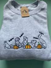 Load image into Gallery viewer, Embroidered Dog Pumpkin Patch Sweatshirt/ hoodie for dog lovers and spooky witches ready for Halloween