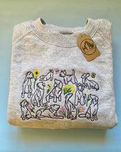 Load image into Gallery viewer, Spring Dogs Sweatshirt- dog outline, flowers, butterfly and bees embroidered sweatshirt for dog lovers
