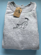 Load image into Gallery viewer, Embroidered Cat Stretching Silhouette Sweatshirt- Gifts for Cat lovers and owners