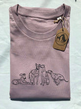 Load image into Gallery viewer, Embroidered Sighthound T-shirt- Organic tee for whippet, lurcher, greyhound lovers