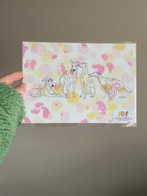 Load image into Gallery viewer, Sighthound Doodle art print | A5 hand drawn colourful sighthound print - great gift for greyhound, whippet and lurcher lovers and owners.
