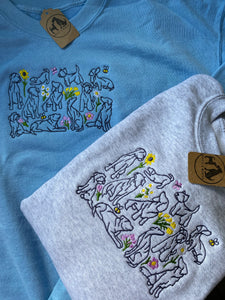 Spring Dogs Sweatshirt- dog outline, flowers, butterfly and bees embroidered sweatshirt for dog lovers