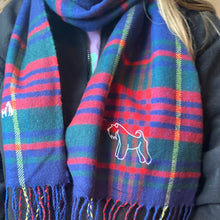 Load image into Gallery viewer, Embroidered dog breed Tartan Scarf- Classic check scarf for winter dog walks