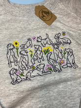 Load image into Gallery viewer, Spring Dogs Sweatshirt- dog outline, flowers, butterfly and bees embroidered sweatshirt for dog lovers