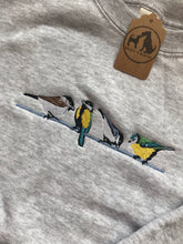 Load image into Gallery viewer, British Garden Birds Sweatshirt - Great, Blue, Coal and Marsh tit sweater for twitchers