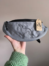 Load image into Gallery viewer, Dog Walking Bum Bag- breed silhouette recycled embroidered waist pack. The perfect gift for dog parents, dog walkers and dog groomers
