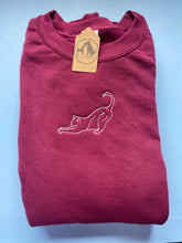 Load image into Gallery viewer, Embroidered Cat Stretching Silhouette Sweatshirt- Gifts for Cat lovers and owners
