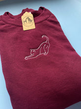 Load image into Gallery viewer, Embroidered Cat Stretching Silhouette Sweatshirt- Gifts for Cat lovers and owners