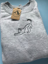 Load image into Gallery viewer, Embroidered Cat Stretching Silhouette Sweatshirt- Gifts for Cat lovers and owners