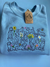 Load image into Gallery viewer, Spring Dogs Sweatshirt- dog outline, flowers, butterfly and bees embroidered sweatshirt for dog lovers