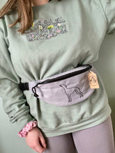 Load image into Gallery viewer, Custom Dog Walking Bum Bag- breed silhouette recycled embroidered waist pack. The perfect gift for dog parents, dog walkers and dog groomers