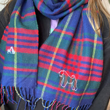 Load image into Gallery viewer, Embroidered dog breed Tartan Scarf- Classic check scarf for winter dog walks