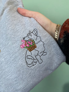 Dogs Tulip Basket T-Shirt- Various Breeds- Embroidered tee for dog lovers