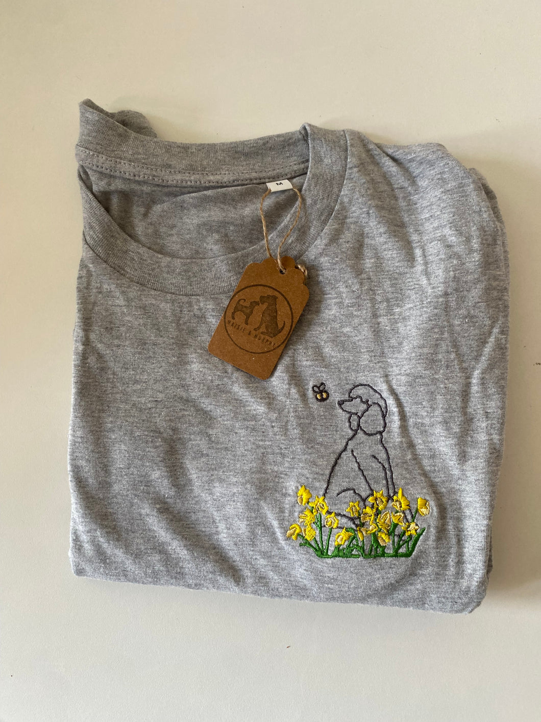 Outline Daffodil Poodle T-Shirt - Grey - M