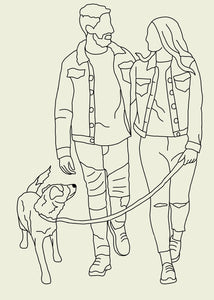 Digital Line Drawing Family / Friends Portrait - People and Pets