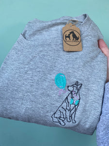 Dogs Balloon T-Shirt- Embroidered tee for dog lovers