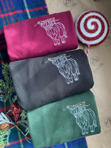 Christmas Highland Cow  Embroidered Sweatshirt- Xmas Jumper for Animal Lovers