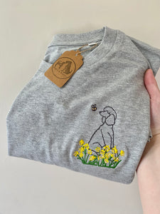 OUTLINE STYLE- Daffodil Dogs T-Shirt- Embroidered tee for dog lovers