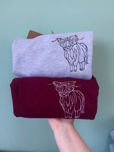 Load image into Gallery viewer, Christmas Highland Cow  Embroidered Sweatshirt- Xmas Jumper for Animal Lovers
