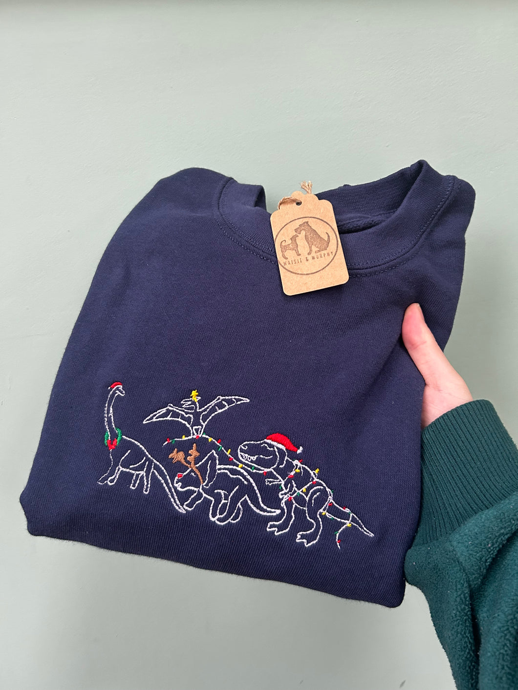 Embroidered Christmas Dinosaurs Sweatshirt- T-Rex, Triceratops, Diplodocus, Pterodactyl