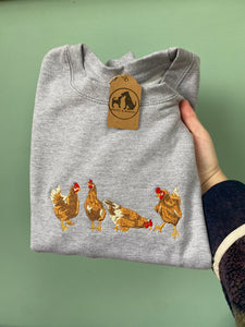 Embroidered Chicken Hen Sweatshirt - colourful sweatshirt for chicken owners and lovers