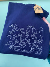 Load image into Gallery viewer, Sighthound Club Dogs embroidered Sweatshirt / Hoodie for lurcher, greyhound, whippet, saluki, Italian greyhound owners
