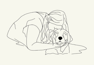 Digital Line Drawing Family / Friends Portrait - People and Pets