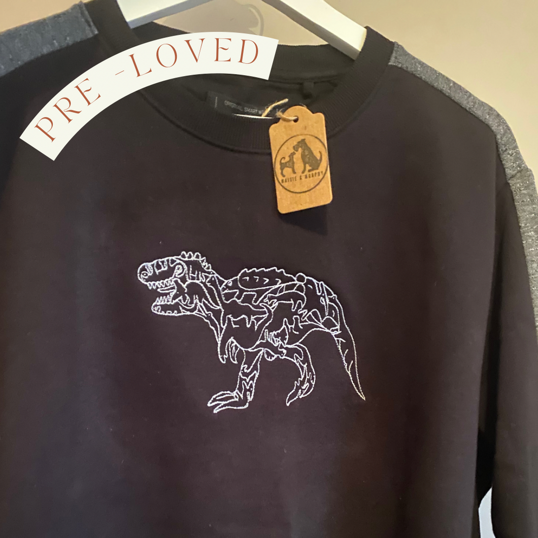 PRE-LOVED ‘t-Rex’ two tone grey/ black sweatshirt