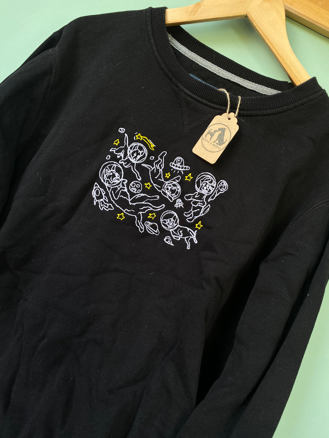 PRE-LOVED ‘intergalactic dogs’ black sweatshirt (IMPERFECT)
