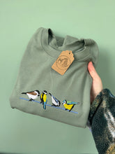 Load image into Gallery viewer, British Garden Birds Sweatshirt - Great, Blue, Coal and Marsh tit sweater for twitchers
