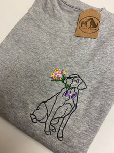 Dogs Flower Bunch T-Shirt- Various Breeds- Embroidered tee for dog lovers