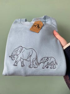 Embroidered Elephant Family Sweatshirt for Elephant Lovers