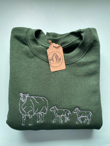 Embroidered Sheep and Lamb Sweatshirt for Sheep Lovers