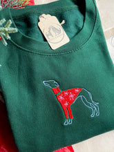 Load image into Gallery viewer, Christmas dog jumper breed sweatshirt- our silhouette dog designs have been christmafied!! Festive sweatshirt for dog lovers.
