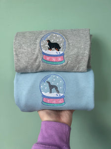Snow Globe Dog Sweatshirt - various breeds- Embroidered winter sweater for dog lovers