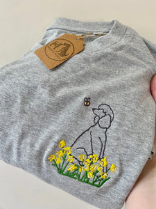 OUTLINE STYLE- Daffodil Dogs T-Shirt- Embroidered tee for dog lovers