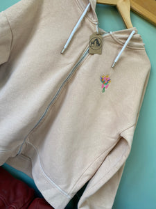 PRE-LOVED - Flower Bunch Zip Up Hoodie - Peach